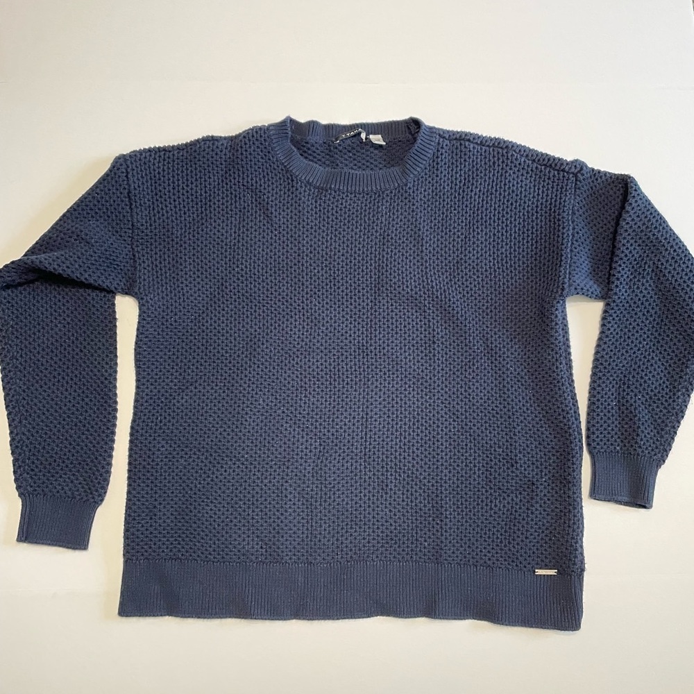 Tahari Women's Sweater Navy Blue Soft Knit Cotton Size Medium